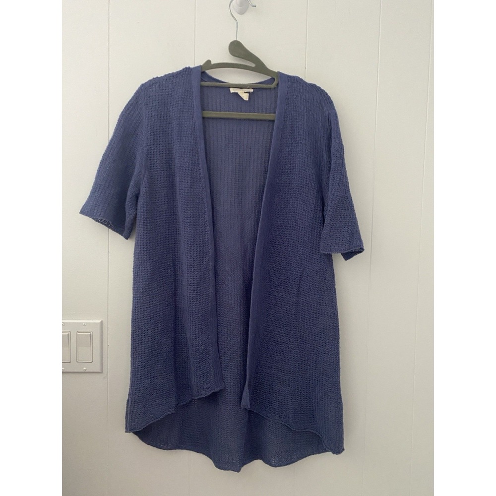 Eileen Fisher Knit Women's Organic Linen Cardigan Short Sleeve Periwinkle Sz M